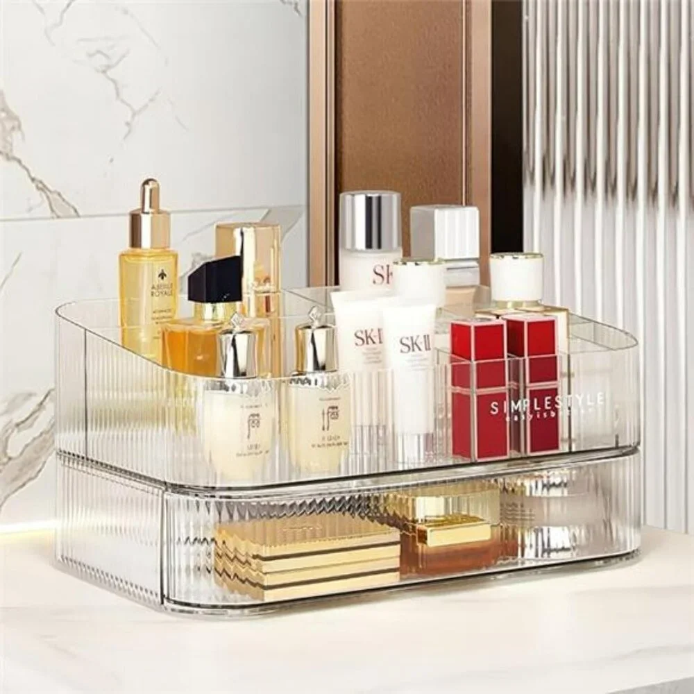 Clear makeup organizer stackable drawer storage for cosmetics skincare vanity